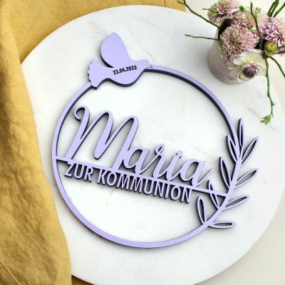 Kranz mit Zweig, Name und Datum zur Kommunion